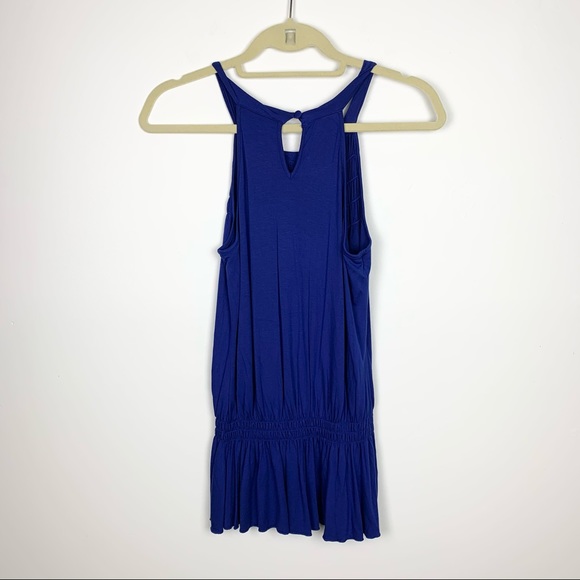 Willi Smith Blue Halter Smocked Keyhole Tank Top - Picture 4 of 10